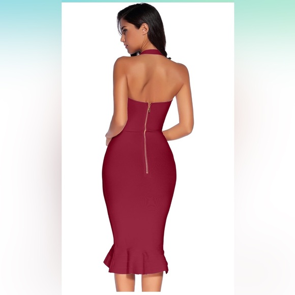 Who in shop burgundy fishtail bandage dress size medium - Picture 2 of 7